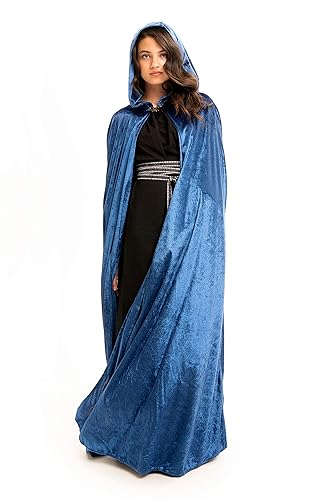 Little Adventures Deluxe Velvet Adult Cloak Cape with Lined Hood - Machine Washable Durable Cosplay Party Costume - Blue