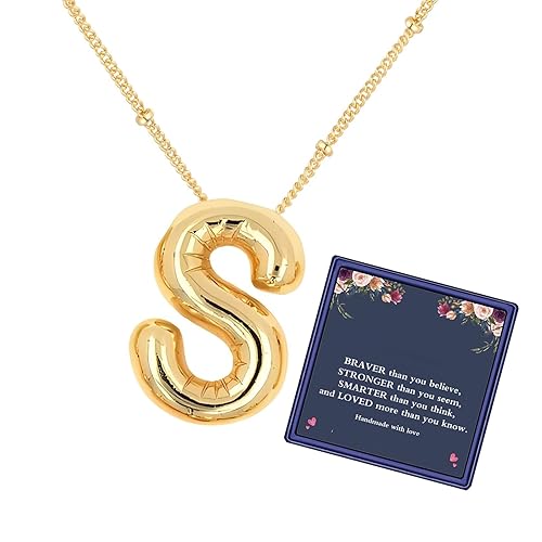 DIOWUS Bubble Letter Necklace For Women,Dainty Balloon Initial Necklaces 18k Gold Plated Chain Pendant Alphabet Necklaces For Girlfriend Charm Simple Gift Jewelry - S
