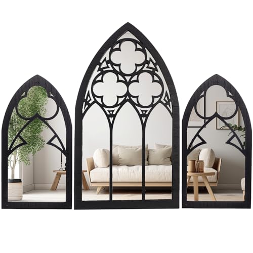 Sepicello Large Gothic Mirrors Wall Decor - 3 Piece Set 15.8 Inch Gothic Furniture Cathedral Mirrors - Whimsy Goth Home Decor for Dining Room, Living Room and Entryway - Witchy Gifts for Women
