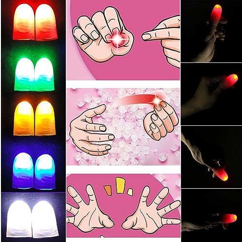 sumrica Magic LED Finger Lights, Tricks for Magicians, Thumbs Light, Finger Prank Toy, Magic Lamp up Finger, Fake Finger, Magic Trick, Party Supplies (RED, Junior x 3Packs/6PCS & Adult x 3Packs/6PCS) - Junior x 3PC & Adult x 3PC - Multicolorred