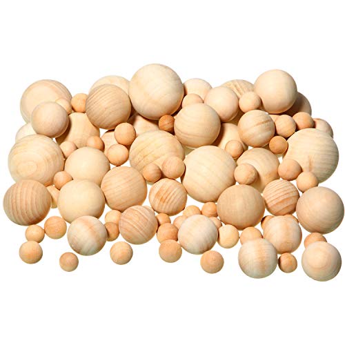 88 Pieces Wood Ball Wood Craft Balls Unfinished Round Wooden Balls for DIY Craft Projects Jewelry Making Art Design in 5 Sizes