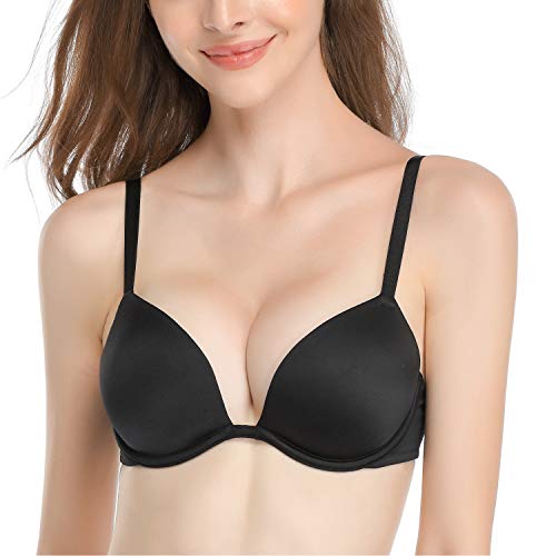 Deyllo Women’s Push Up Underwire Bra Super Padded T-Shirt Bra Add Two Cups - 32DDD - Black
