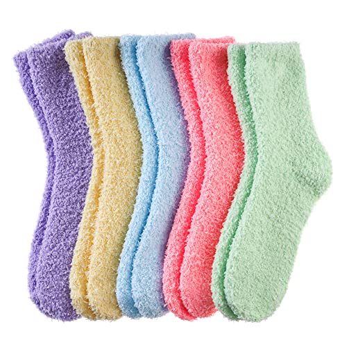 MQELONG Womens Super Soft Fuzzy Cozy Home Sleeping Socks Microfiber Winter Warm Slipper Socks - One Size - 5 Pairs Colorful 04