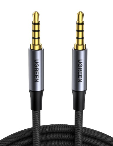 UGREEN 4 Stifts 3,5 mm Aux Kabel Hane till Hane Ljudkabel Nylon Audio Jack Kabel Stöd Mikrofon Kompatibel med Hörlurar, Mobiltelefoner, Bil, MP3-Spelare, Högtalare, Ljudstänger, TV, etc.(1M)