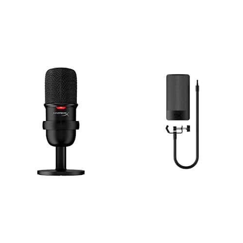 Bundle of HyperX SoloCast – USB Condenser Gaming Microphone, for PC, PS4, PS5 and Mac, Tap-to-Mute Sensor, Cardioid Polar Pattern + HyperX Shield Microphone Pop Filter - Bundle - Black