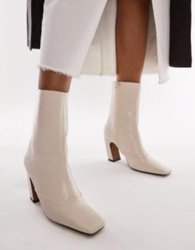 Topshop Nyla ankle boots with angled block heel in white