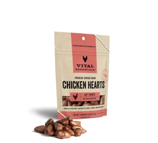 Vital Essentials Freeze Dried Raw Single Ingredient Cat Treats, Chicken Hearts, 0.8 OZ - New Packaging - Chicken Hearts