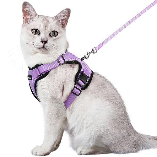 rabbitgoo Cat Harness and Leash for Walking, Escape Proof Soft Adjustable Vest Harnesses for Cats, Easy Control Breathable Reflective Strips Jacket, Light Purple, M - Medium - Light Purple