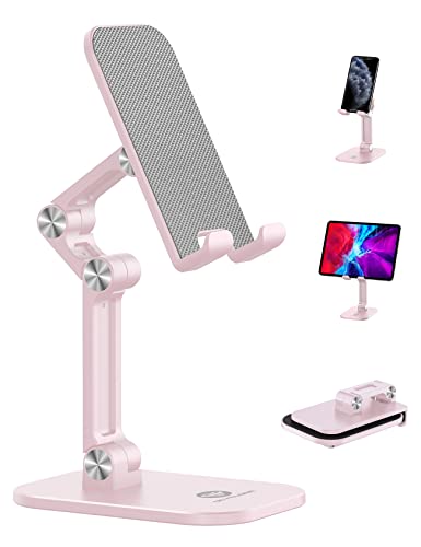 OCYCLONE Cell Phone Stand, Angle Height Adjustable iPhone Stand for Desk, Cell Phone Holder iPad Tablet Stand Compatible with iPhone 15 14 13 11 12 Pro Max SE/iPad/Kindle/Tablet 4"-12.9" - Pink - Pink