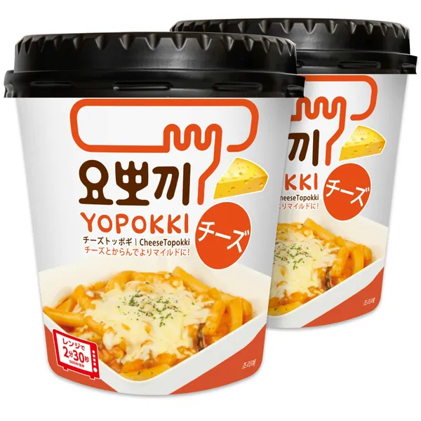 Yopokki Cheese Tteokbokki Cup I Korean Topokki Instant Retort Rice Cake (Cup of 2, Cheese Flavored Sauce) Korean Snack - 