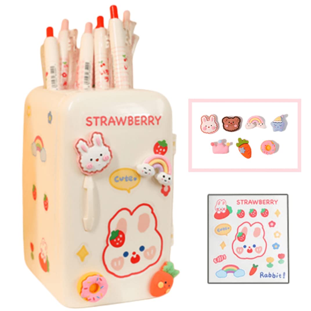 Kawaii refrigerator cute pen holder pencil cup, multifunctional container huge capability stationery with a drawer organizer home school office desktop storage (white) - white