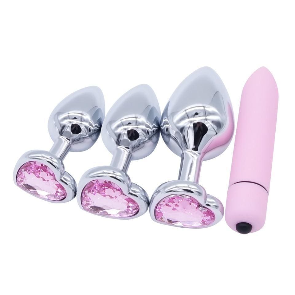 Three Piece Pastel Pink Heart Buttplug Set + 10 Speed Vibrator | Default Title