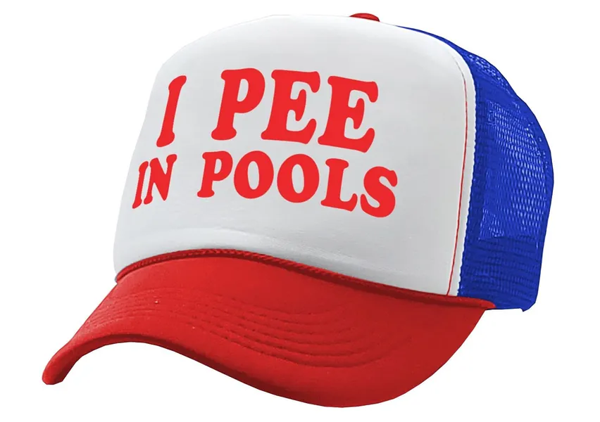 I Pee in Pools - Funny Dare Gag Gift Joke - Vintage Retro Style Trucker Cap Hat