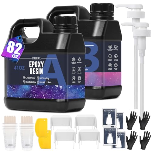 KISREL Epoxy Resin 82OZ - Crystal Clear Epoxy Resin Kit - No Yellowing No Bubble Art Resin Casting Resin for Art Crafts, Jewelry Making, Wood & Resin Molds(41OZ x 2) - 82OZ