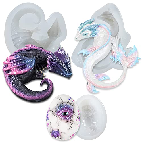 Dragon Epoxy Resin Silicone Molds Set for Fondant Cake Decorating, Concrete, Cement, Polymer Clay, Around 3inch Large