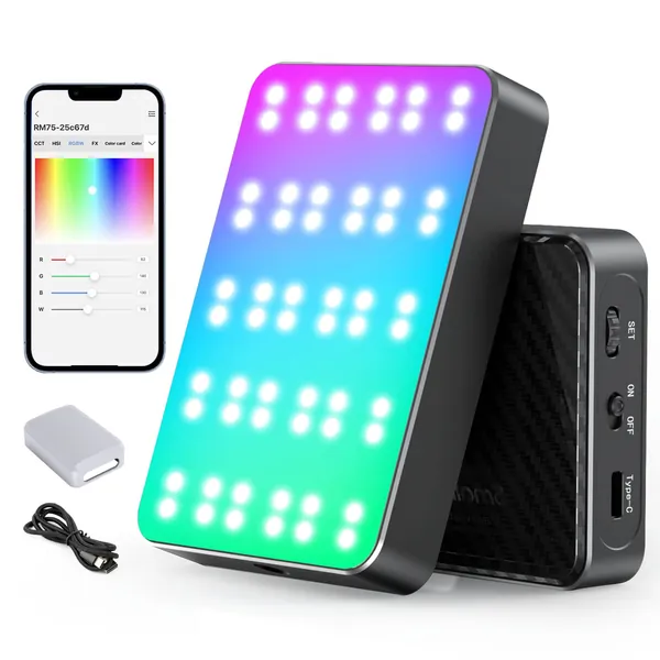 RGB Video Light, SMALLRIG RM75 Intelligent App Control Pocket RGBWW LED Light, Full Color LED Light CRI≥95 2500-8500K, 4,000mAh Battery, Magnetic On-Camera Lights for Vlogging, Video Shooting - 3290
