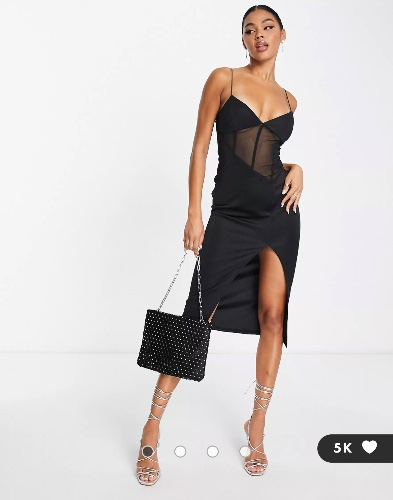 ASOS DESIGN corset mesh midi dress in black
