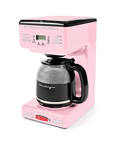 Nostalgia Retro 12-Cup Programmable Coffee Maker With LED Display, Automatic Shut-Off & Keep Warm, Pause-And-Serve Function, Pink - Coffee Maker Pink