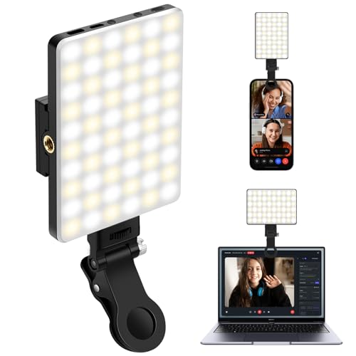 Selfie Light Portable Phone Light, Eagerey 60 LED Rechargeable Fill Light with Front & Back Clip, CRI 95, 3 Light Modes, Clip on Light for TikTok Tablet/Laptop, iPad, Conference Vlog Video