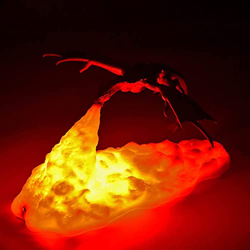 HGomx Fire Dragon Lamp Light, 3D Printed Night Light LED Moon Light Gift for Boys and Girls Bedroom Kids Room with USB Rechargeable (Silver)