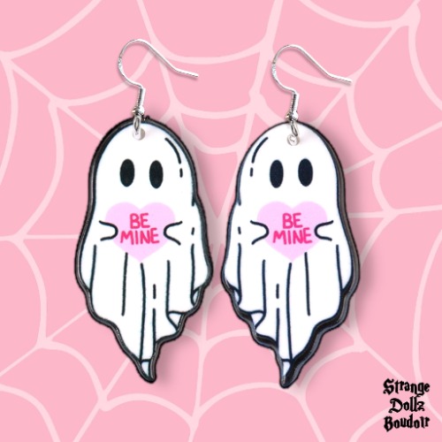 Be Mine Cute Ghost earrings, 925 sterling silver, Cute gothic jewellery, Pastel Goth, Strange Dollz Boudoir