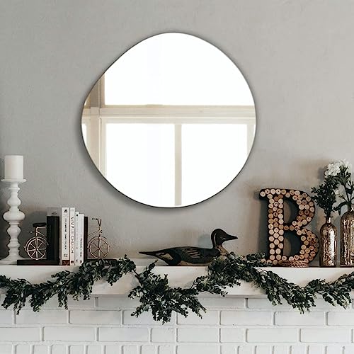 Irregular Bathroom Mirror for Wall, Asymmetrical Wall Mirror for Living Room, Entryway, Modern Oval Mirror Hanging, Wall Mounted Mirror (A-24'' x 24'') - A-24'' x 24''