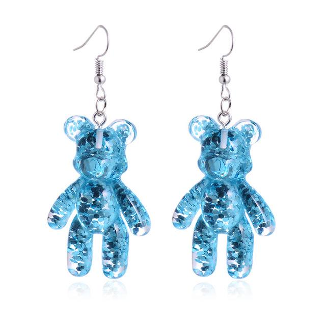 Glitter Bear Earrings - Blue