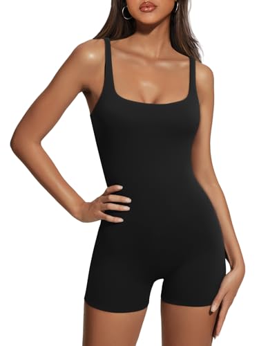 AUTOMET Womens Jumpsuits Unitard Bodysuits One Piece Shorts Rompers Yoga Sleeveless Backless Seamless Bodycon Outfits 2024 - Black - X-Large