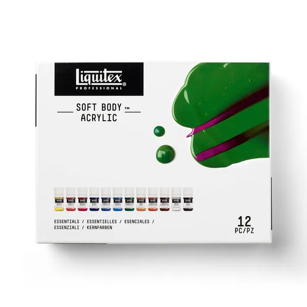 Liquitex Professional Soft Body Acrylic Paint, 12 x 22ml (0.74-oz), Essentials Set - Essentials