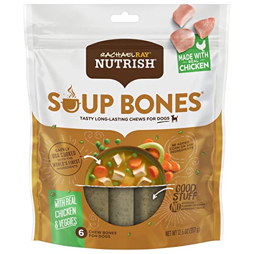 Rachael Ray Nutrish Soup Bones Dog Treats, Chicken & Veggies Flavor, 6 Bones - Regular - Chicken & Veggies - 12.6 Ounce (Pack of 1)