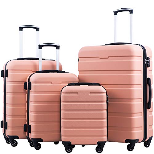 Coolife Luggage Suitcase Spinner Hardshell Lightweight TSA Lock (family set-sakura pink, 4 piece set(16in20in24in28in)) - 4 piece set(16in20in24in28in) - Sakura Pink