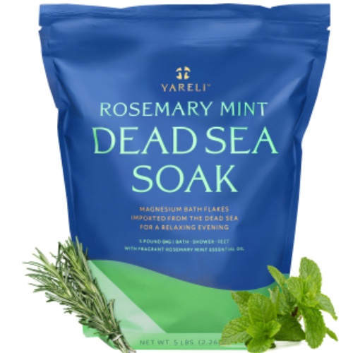 Yareli Dead Sea Bath Soak, Rosemary Peppermint Magnesium Bath Salt Flakes, Stronger Alternative to Epsom Salt, 5lb - Rosemary Mint 5 Pound (Pack of 1)