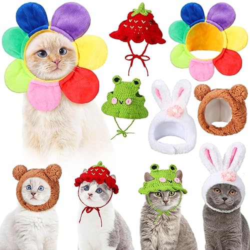 Weewooday 5 Pieces Cat Costume Easter Bunny Hat Outfit with Ears Funny Cat Hat and Small Dogs Kitten Puppy Party Easter Costume Accessory Headwear(Vivid Style) - Vivid Style