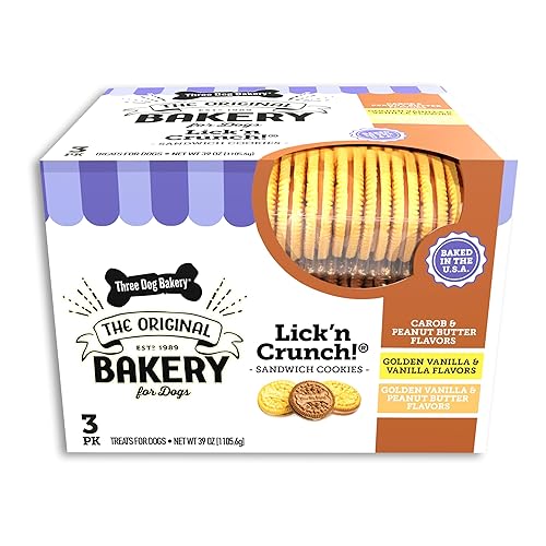 Three Dog Bakery Lick'n Crunch Sandwich Cookies Premium Dog Treats with No Artificial Flavors, Carob/Peanut Butter, Golden/Vanilla, 39 Ounces (Pack of 1) - 2.44 Pound (Pack of 1) - Carob & Peanut Butter and Golden & Vanilla