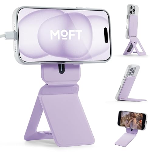 MOFT Phone Tripod Stand Compatible with iPhone 16/15/14/13/12 Series, Angle Adjustment & Strong Magnets MOVAS Vegan Leather Invisible Selfie Stick Tripod, Peony (Without Card Slot) - Peony