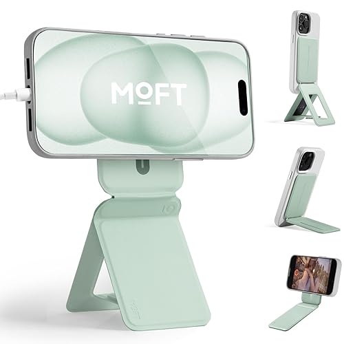MOFT Phone Tripod Stand Compatible with iPhone 16/15/14/13/12 Series, Angle Adjustment & Strong Magnets MOVAS Vegan Leather Invisible Selfie Stick Tripod, Peppermint (Without Card Slot) - Peppermint