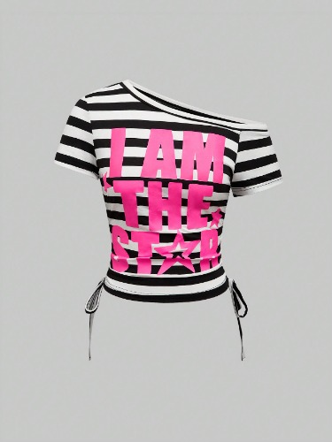 ROMWE Avant Y2K Style Colorful Striped Contrast Patchwork T-Shirt