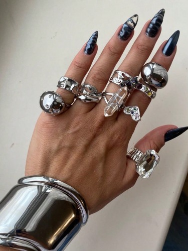 10pcs Asymmetrical Geometric Thick Plastic Rhinestone Resin Layered Stacking Rings Set, Mixed Color Rhinestone Heart Finger Rings For Women, Party Daily Accessory, Holiday Gift