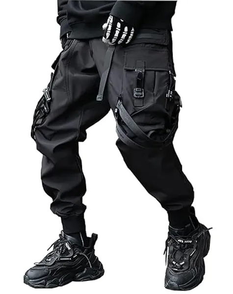 Niepce Inc Men's Japanese Streetwear Techwear Cargo Pants with Design - Large - Black2