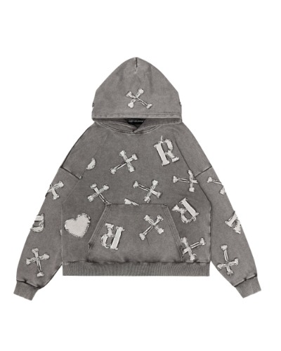 Washed Black Patch Hoodie | M