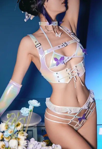 Sexy Lingerie Set with Butterfly Decorations Flirty Bra and Panties with Corset for Fun