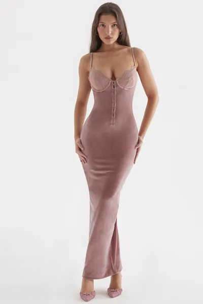 Clothing : Maxi Dresses : 'Azalea' Soft Pink Velvet Corset Dress
