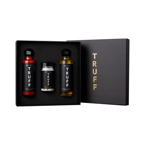 TRUFF Starter Pack, Includes Black Truffle Hot Sauce (6 oz.), Black Truffle Oil (6 oz.), and Black Truffle Sea Salt (5.3 oz.), Specialty Seasoning for an Aromatic Flavor Experience (Pack of 3) - Starter Pack