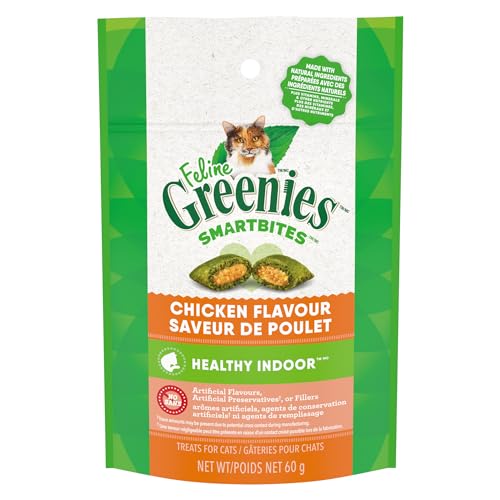 Greenies FELINE GREENIES SMARTBITES HEALTHY INDOOR Natural Treats for Cats, Chicken Flavor, 2.1 oz. Pouch - Chicken - 2.1 Ounce (Pack of 1)