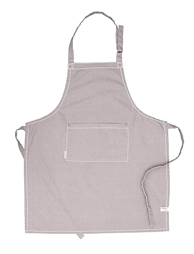 Cotton Solid Aprons for Women with Pocket, Adjustable Strap and Waist Ties Washed Chef Aprons for Cooking, Baking and Gardening (Beige) - Washed Beige