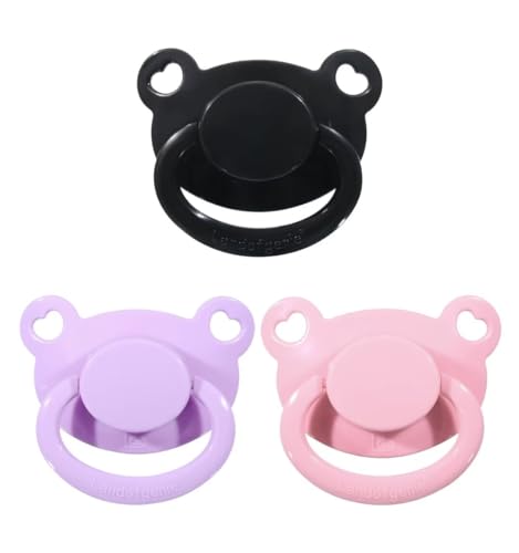 Landofgenie Large Shield Adult Size Pacifiers Set Bear Shaped Cutie Pacifier 3 Pack - 4-Black+Pink+Purple
