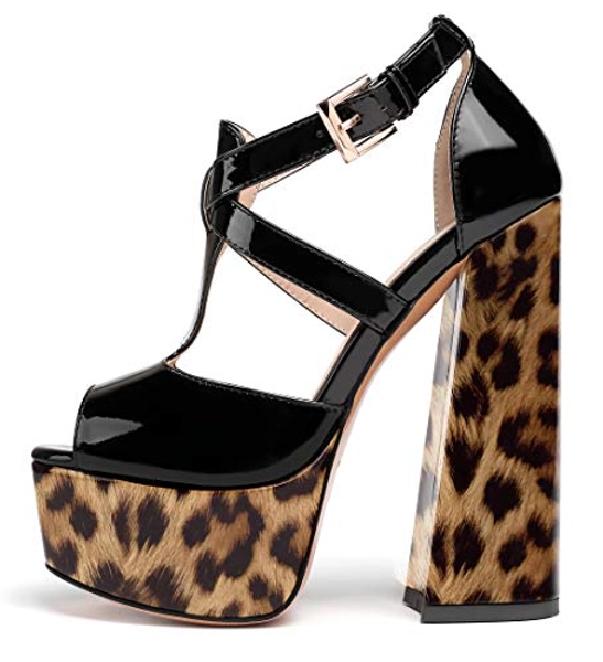 YODEKS Women's Peep Toe Chunky Heel Sandals Ankle Strap Platform Wedding Shoes