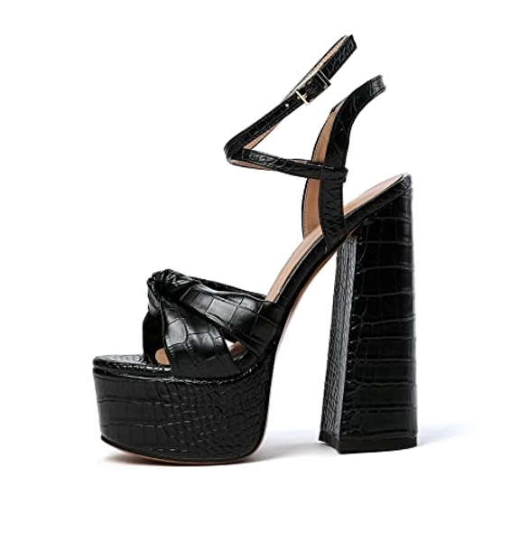 YODEKS Women's High Heels Sandals| Chunky Heel Platform Pumps| Peep Toe Ankle Strap Fashion Animal Print Summer Dress Shoes