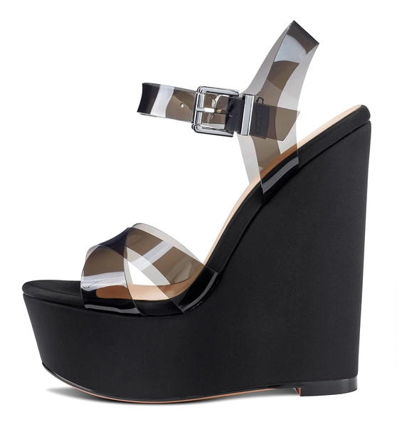 NobleOnly Women's Wedge High Heels Platform Ankle Strap Sandals Open Toe Slingback Basic Office Sandal 6" Heel Shoes