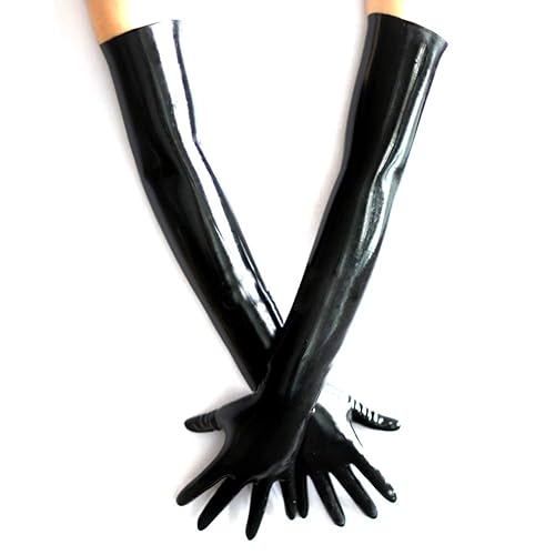 EXLATEX Latex Rubber Black Long Gloves Club Outfits Accessory Plus Size - X-Large - Black